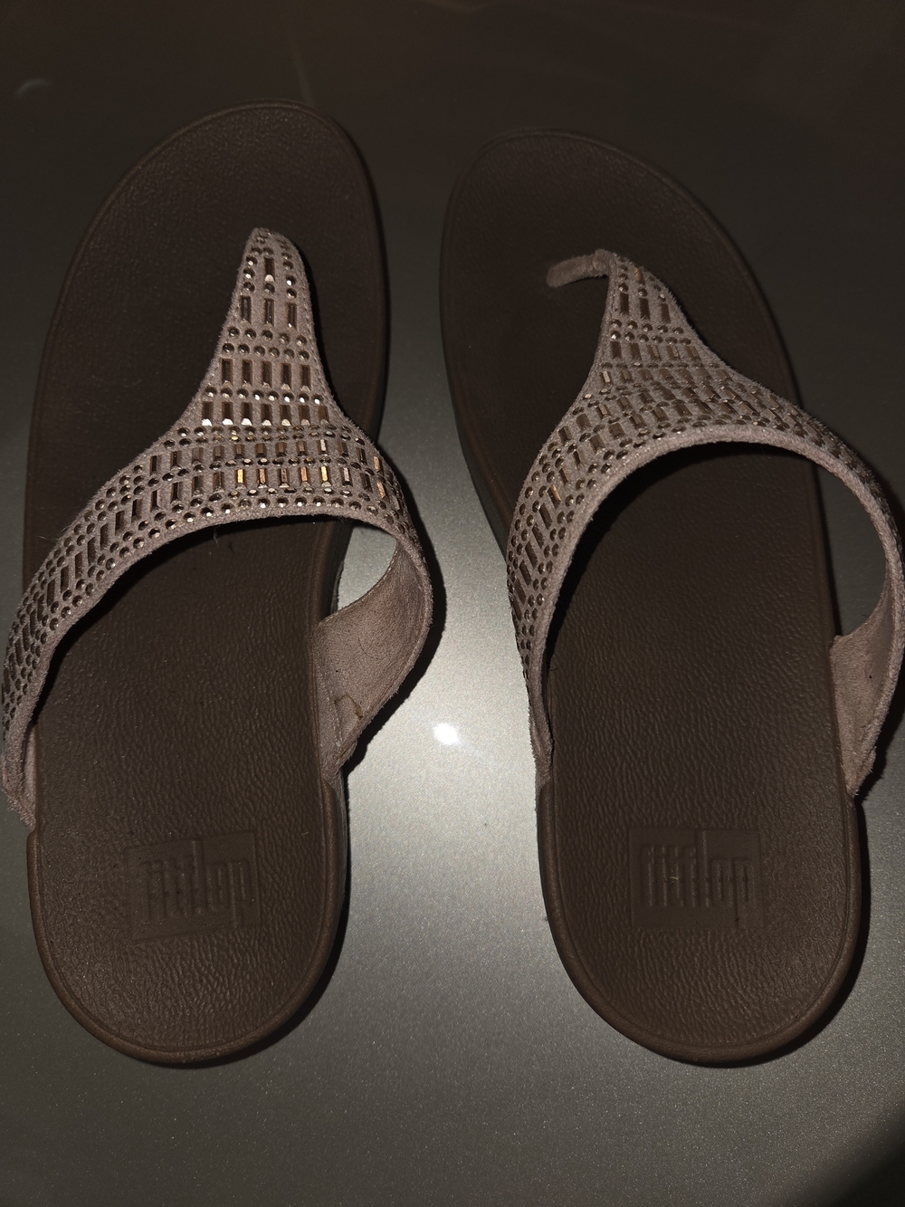 FitFlop Women's Brown Embellished Thong Sandals